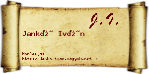 Jankó Iván névjegykártya